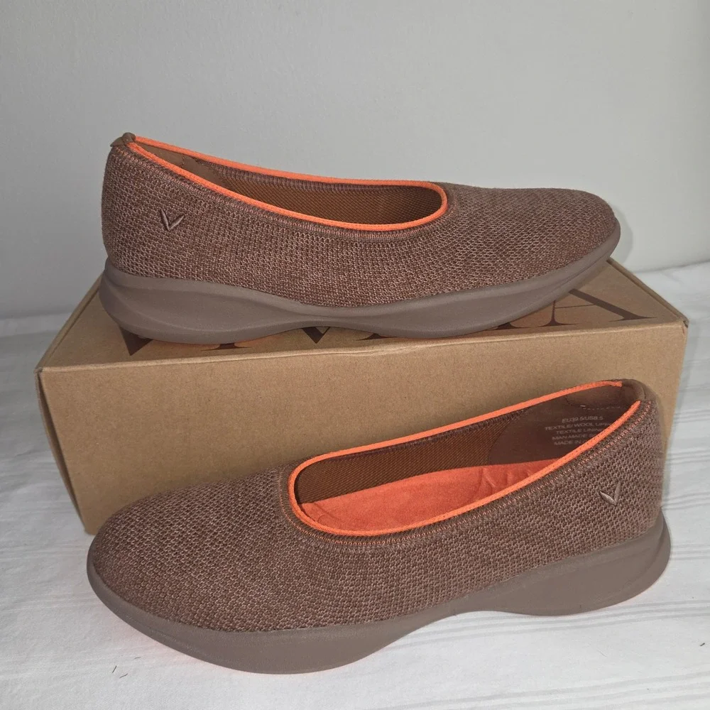 VIVAIA Izabel Coffee Orange Wool Water Repellent Flats Womens US 8.5 EU 39.5